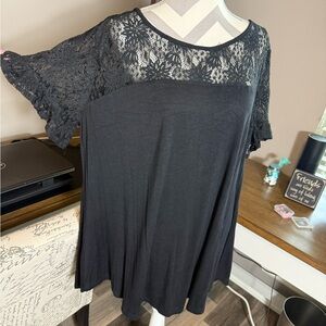 Black Flutter Sleeve Embellished Blouse